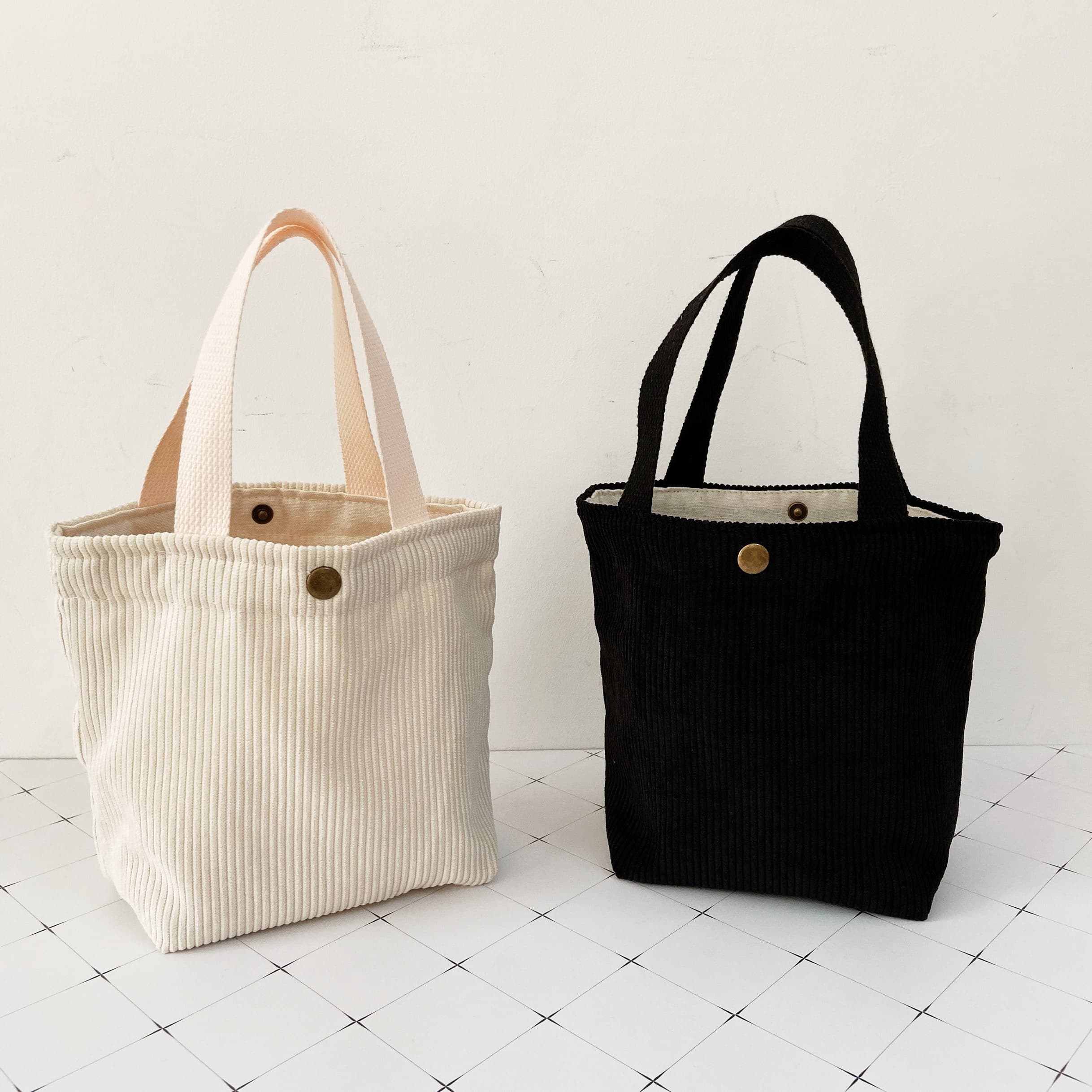 Corduroy tote — natural & black